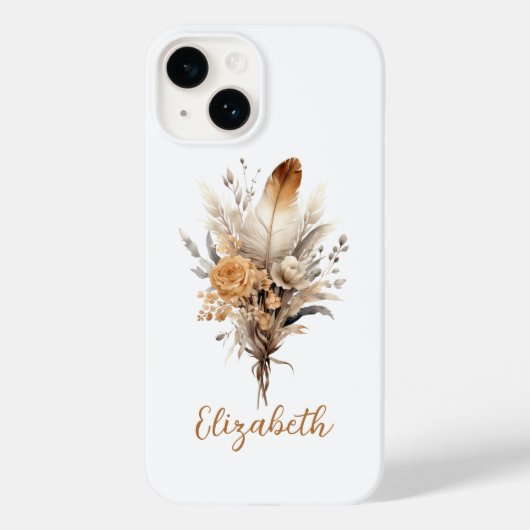 Monogram Boho Floral Brown Beige Weiß Grau Case-Mate iPhone Hülle (Rückseite)