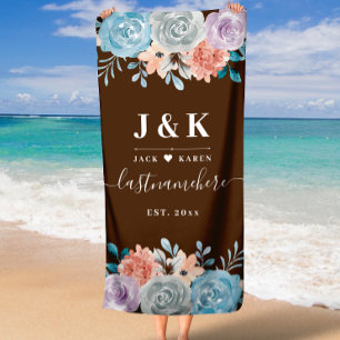 Monogram Boho Floral Wedding Strandtuch