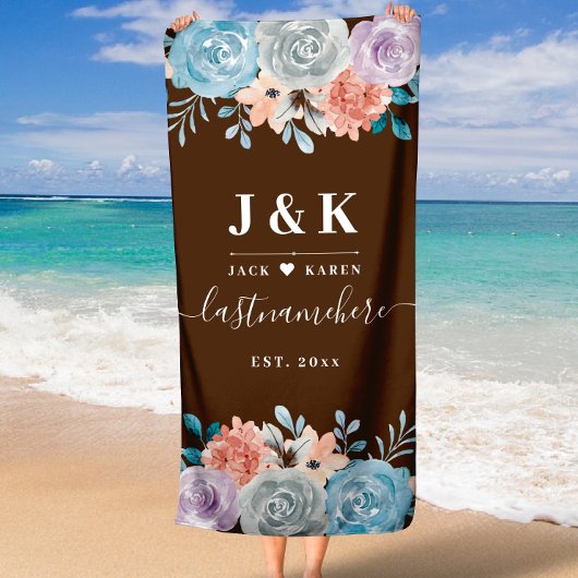 Monogram Boho Floral Wedding Strandtuch