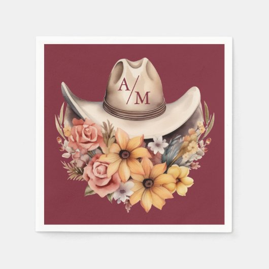 Monogram Boho Floral Western Wedding Serviette (Vorderseite)