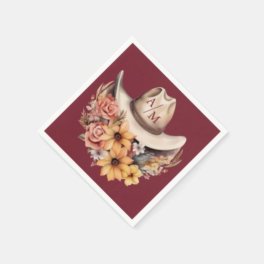 Monogram Boho Floral Western Wedding Serviette (Ecke)