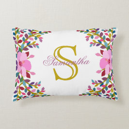 Monogram Boho Foliage & Hibiskus Akzent Pillow Dekokissen
