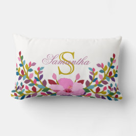Monogram Boho Foliage Hibiskus Lumbar Pillow Lendenkissen