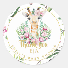 Monogram Boho Giraffe Baby Dusche Floral Favor Tag Runder Aufkleber
