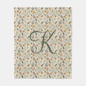 Monogram Boho Leaves Botanical Brown Green Beige Fleecedecke (Vorderseite)