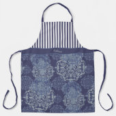 Monogram Boho Moody Denim Blue Mandalases & Stripe Schürze (Vorderseite)
