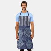 Monogram Boho Moody Denim Blue Mandalases & Stripe Schürze (Getragen)