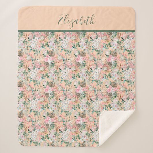 Monogram Boho Pink Peach White Floral Trendy Sherpadecke (Vorderseite)