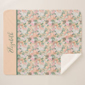 Monogram Boho Pink Peach White Floral Trendy Sherpadecke (Vorderseite (Horizontal))