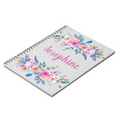 Monogram boho pink und blau floral notizblock (Linke Seite)