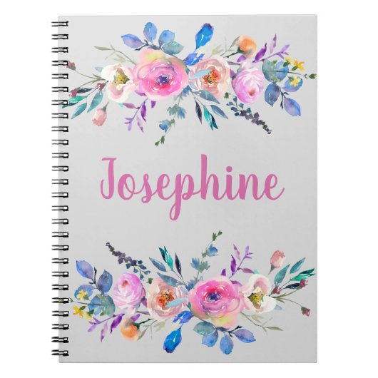 Monogram boho pink und blau floral notizblock (Vorderseite)