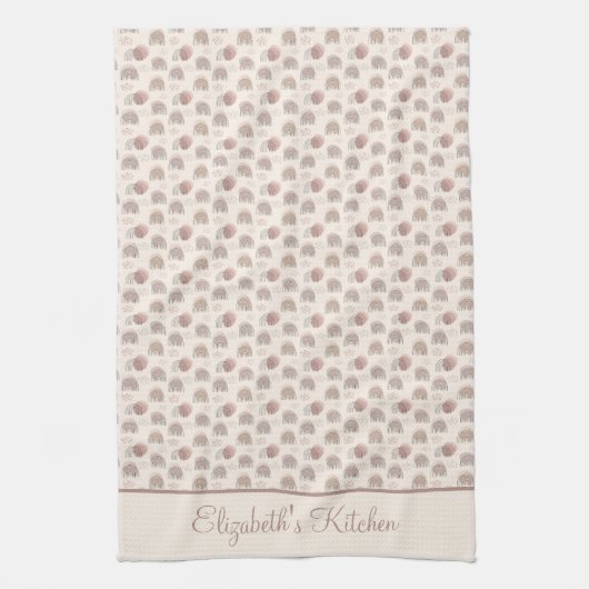 Monogram Boho Rainbow Abstrakt Beige Creme Pink Geschirrtuch (Vertikal)