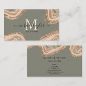 Monogram Boho Sage Green Earth Tones Agate Busine Visitenkarte (Vorne/Hinten)
