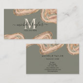 Monogram Boho Sage Green Earth Tones Agate Visitenkarte (Vorne/Hinten)