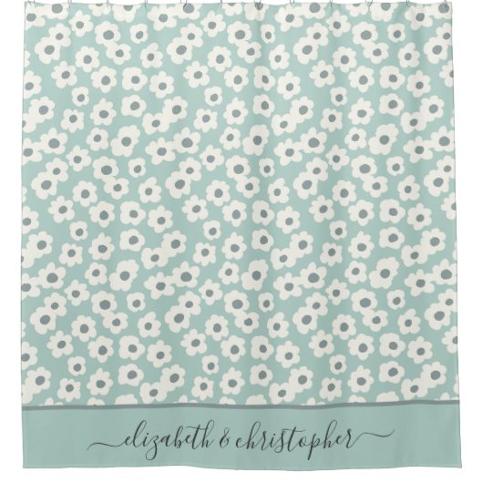 Monogram Boho Sage Green White Grey Floral Duschvorhang (Vorderseite)