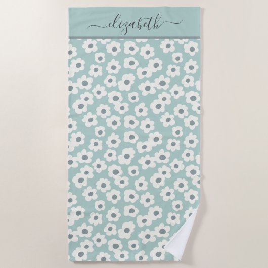 Monogram Boho Sage Green White Grey Floral Strandtuch (Vorderseite)