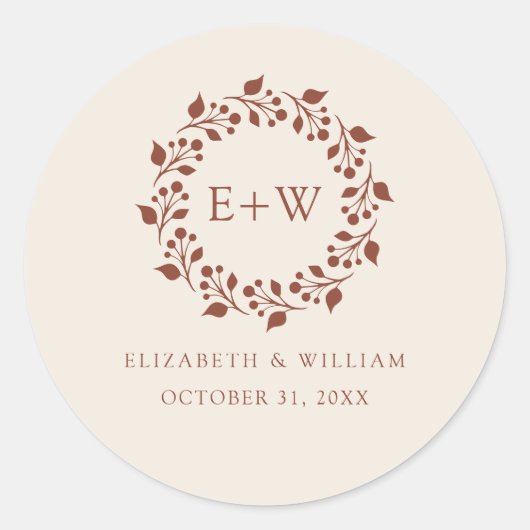 Monogram Boho Terracotta Burnt Orange Aufkleber (Vorderseite)