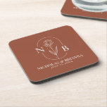 Monogram Boho Terracotta Burnt Orange Wedding Getränkeuntersetzer<br><div class="desc">Monogram Boho Floral Terracotta Burnt Orange Wedding Beverage Coaster. (Von Pikisuperstar - Freepik entworfener Vektor)</div>