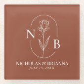 Monogram Boho Terracotta Burnt Orange Wedding Glasuntersetzer (Vorderseite)