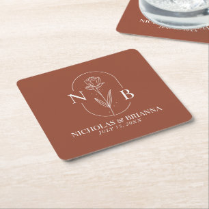 Monogram Boho Terracotta Burnt Orange Wedding Rechteckiger Pappuntersetzer