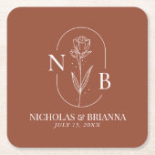 Monogram Boho Terracotta Burnt Orange Wedding Rechteckiger Pappuntersetzer (Vorderseite)