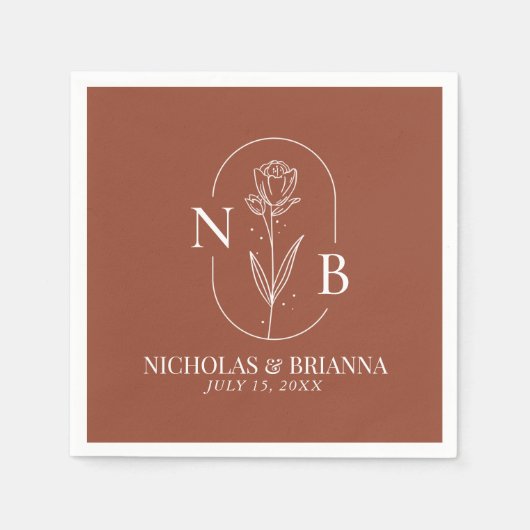 Monogram Boho Terracotta Burnt Orange Wedding Serviette (Vorderseite)