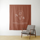 Monogram Boho Terracotta Burnt Orange Wedding Wandteppich (Beispiel)