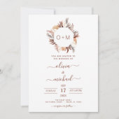 Monogram Boho Terracotta Pampas Grass Wedding Invi Einladung (Vorderseite)