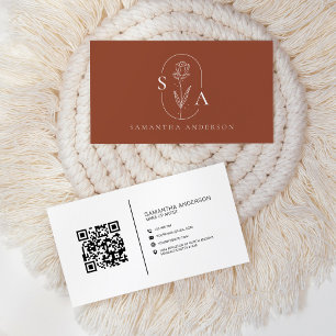 Monogram Boho Terracotta QR Code Modern Visitenkarte