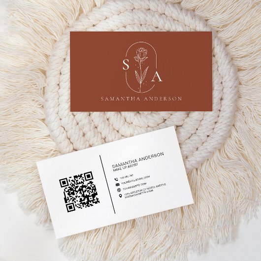 Monogram Boho Terrakotta QR Code Modern Visitenkarte