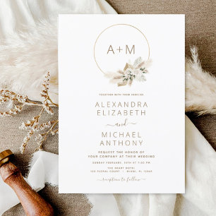 Monogram Boho Tropical Pampas Grass Wedding Invita Einladung