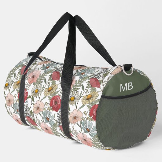 Monogram Boho Wild Blume Floral Pattern Duffle Bag (Rechte Ecke)