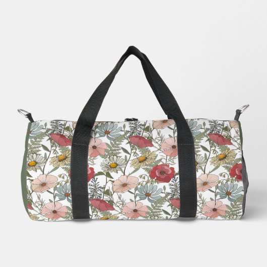 Monogram Boho Wild Blume Floral Pattern Duffle Bag (Vorderseite)