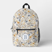 Monogram-Boho-Wildblume Bedruckter Rucksack (Vorderseite)