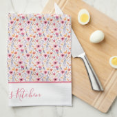 Monogram Boho Wildblume Rosa Lila Orange Beige Geschirrtuch (Viertel Falte)