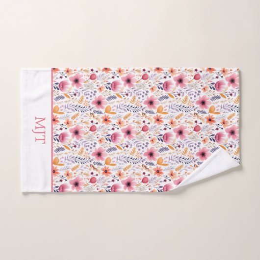 Monogram Boho Wildblumen Rosa Lila orange Beige Badhandtuch Set (Handtuch)