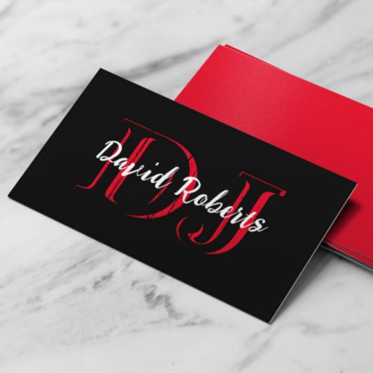 Monogram Bold Black & Red Beruflich DJs Visitenkarte