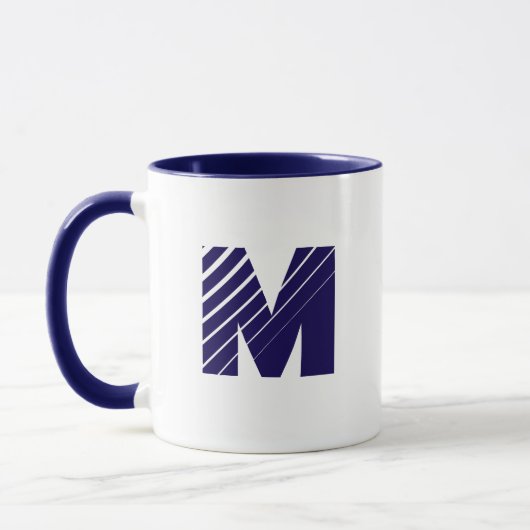 Monogram Bold Modern Navy Blue White Mug Tasse (Links)