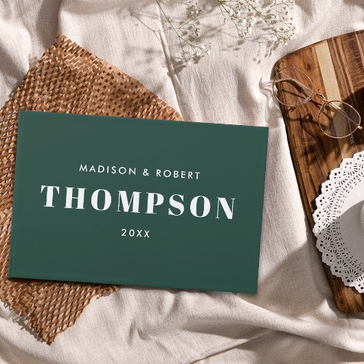 Monogram Bold Modern Simple Emerald Green Wedding Gästebuch