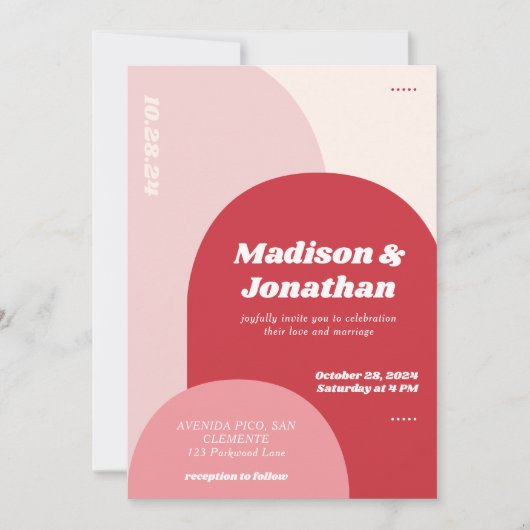 Monogram Bold Rosa Red Retro Arch Wedding Einladung (Vorderseite)