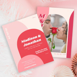 Monogram Bold Rosa Red Retro Arch Wedding Einladung