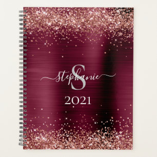 Monogram Bordeaux Braun Faux-Glitter Girly Glam Planer