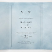 Monogram & Border Elegant Dusty Blue Wedding Dreifach Gefaltete Einladung (Innenseite Mitte)