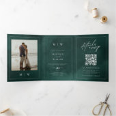 Monogram & Border Elegant Emerald Green Wedding Dreifach Gefaltete Einladung (Innenseite)