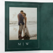Monogram & Border Elegant Emerald Green Wedding Dreifach Gefaltete Einladung (Innen Erste Seite)