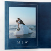 Monogram & Border Elegant Navy Blue Wedding Dreifach Gefaltete Einladung (Innen Erste Seite)