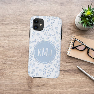 Monogram Botanical Blue Simple Floral Pattern Case-Mate iPhone Hülle