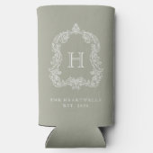Monogram Botanical Crest Sage Green Wedding Selters Dosenkühler (Rückseite)