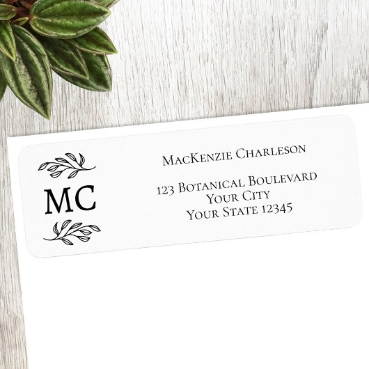 Monogram Botanical Leaf Line Art Return Address