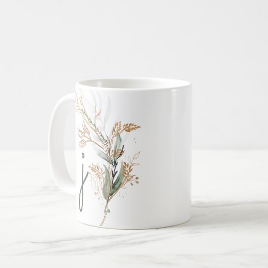Monogram Botanische Eukalyptus Moderne Premium Kaffeetasse (Vorderseite Links)